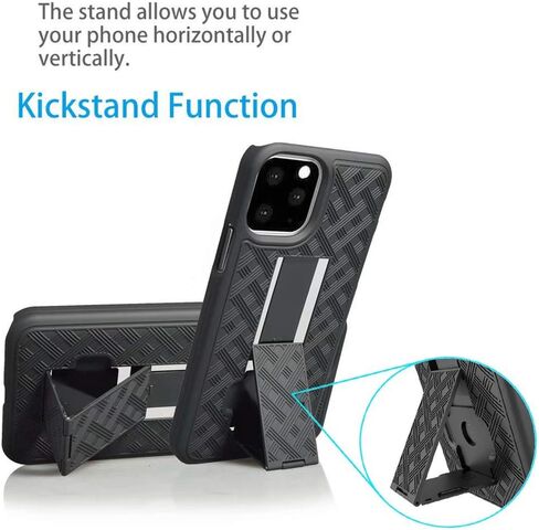 Compatible for iPhone 12 / iPhone 12 Pro Holster Case,Combo Shell & Holster Case - Anti Slip Slim Shock Proof Shell Case Built-in Kickstand, Swivel Belt Clip Holster - Black in Saudi Arabia