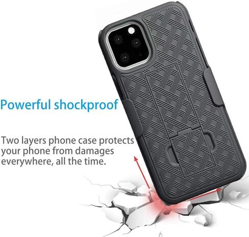 Compatible for iPhone 12 / iPhone 12 Pro Holster Case,Combo Shell & Holster Case - Anti Slip Slim Shock Proof Shell Case Built-in Kickstand, Swivel Belt Clip Holster - Black in Saudi Arabia
