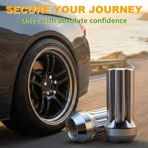 Lug Nuts Chrome 24 Pack - M14x1.5 Conical Seat - Extended Spline - Fits 8 Lug Aftermarket Wheels - Includes 2 Socket Keys - Compatible with Ford, Ram,SAAB in Saudi Arabia