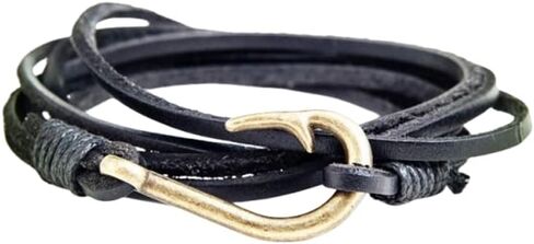 JOYID Fish Hook Leather Wrap Braided Bracelet Multi-Layer Handwork Punk Style Fish Clasp Bracelet for Men in Saudi Arabia