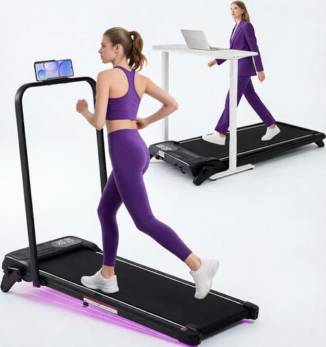 ​Folding Foldable Walking Pad Treadmill with Handle Bar and Adjustable Incline, 3.5HP Portable Electric Treadmills with Handles for Home Small, Home Treadmills with Incline, 0.6-7.6MPH, 350LBS in Saudi Arabia