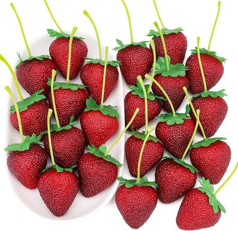 Gresorth 20pcs Artificial Strawberry Lifelike Simulation Big Beads Strawberries Fake Fruit Home Kitchen Decor Photo Props in Saudi Arabia