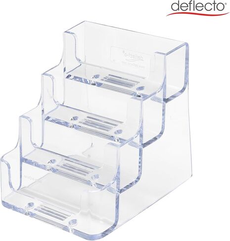Deflecto Business Card Holder Display, Multi-Compartment, 3-7/8"W x 3-1/2"H x 4-1/8"D, 4 Compartments, Clear (70841) in Saudi Arabia