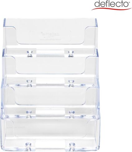 Deflecto Business Card Holder Display, Multi-Compartment, 3-7/8"W x 3-1/2"H x 4-1/8"D, 4 Compartments, Clear (70841) in Saudi Arabia