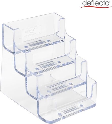 Deflecto Business Card Holder Display, Multi-Compartment, 3-7/8"W x 3-1/2"H x 4-1/8"D, 4 Compartments, Clear (70841) in Saudi Arabia
