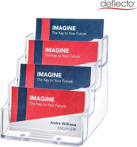 Deflecto Business Card Holder Display, Multi-Compartment, 3-7/8"W x 3-1/2"H x 4-1/8"D, 4 Compartments, Clear (70841) in Saudi Arabia
