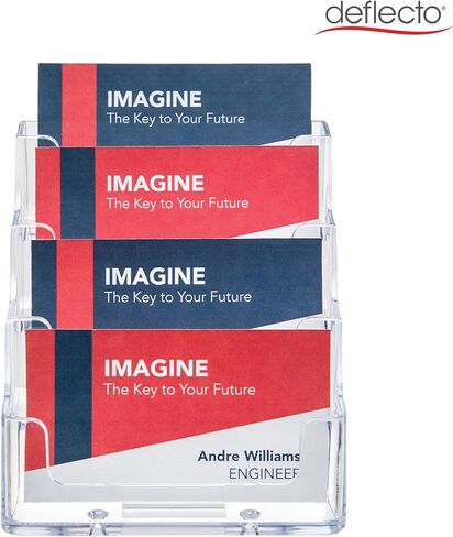 Deflecto Business Card Holder Display, Multi-Compartment, 3-7/8"W x 3-1/2"H x 4-1/8"D, 4 Compartments, Clear (70841) in Saudi Arabia