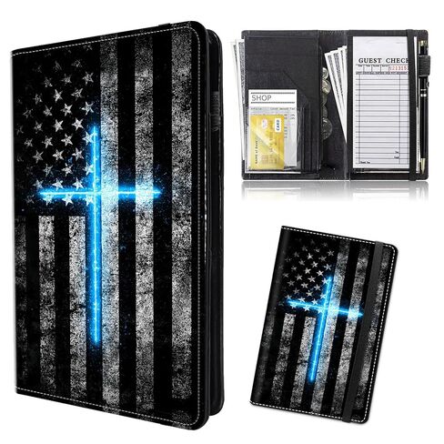 Server Book Leather Waiter Book Server Wallet Zipper Waitstaff Organizer Guest Check Presenter Zipper Pocket Elastic Closure Pen Holder Expandable Pocket Fit Server Apron, Sunflower Cross in Saudi Arabia