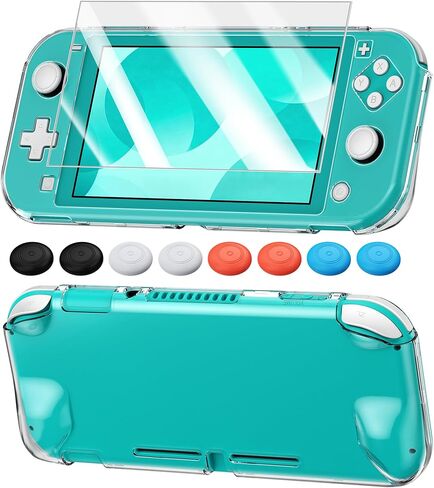 Crystal Clear Cover Case for Switch Lite, Ultra Slim Clear Hard PC Protective Case Compatible with Nintendo Switch Lite with a Glass Screen Protector and 8 Thumb Grips Caps in Saudi Arabia