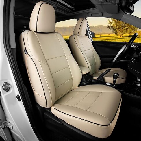 HKZ Fit RAV4 Car Seat Cover Set for 2019 2020 2021 2022 2023 2024 Toyota RAV4 Adventure and TRD-Off Road (Not for Hybrid) - Leather(Beige) in Saudi Arabia