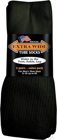 Extra Wide Tube Socks White Fit Shoes 9-15 Up to 6E 3-Pair Pack Made in USA… in Saudi Arabia