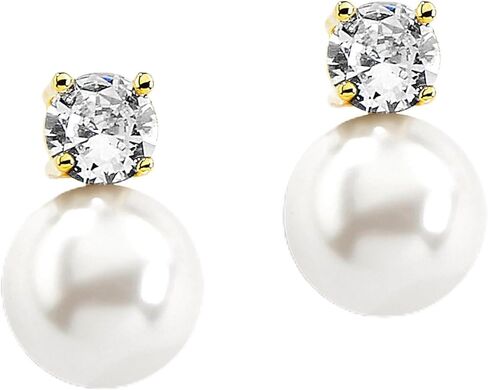 Mariell White Pearl Bridal Earrings with Cubic Zirconia Crystal Top, 9mm White Pearl Stud Earring, Perfect for Brides, Bridesmaids, Wedding Party and Everyday Wear, in Saudi Arabia