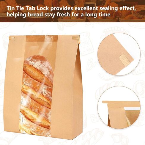 120 Pcs Bread Bags for Homemade Bread Sourdough,Large Kraft Paper Storage Bags with Window and Tin Tie Tab Lock,120 Sealing Stickers(13.7x8.3x3.7 In) (120) in Saudi Arabia