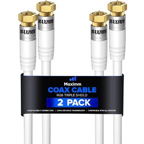 RG6 COAXIAL Cable - Quad Shielded, 20ft / White Non-Oxygen Copper Cable Wire for TV, Internet & More - Flexible Coax Cable Cord in Kuwait