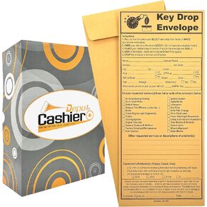 100 Cashier Depot Night/After Hours Key Drop Envelope For Auto Shop Repair or Service, 4 1/8" x 9 1/2", Peel & Seal (NEW), Open End, Premium 24LB Kraft, 100/Box in Kuwait