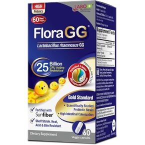 LABO Nutrition FloraGG، Lactobacillus Rhamnosus GG 25 مليار وحدة تشكيل مستعمرة من البروبيوتيك النشط ومكمل ألياف البريبايوتك من ألياف الشمس، يدعم صحة الأمعاء والمناعة الصحية | غير معدّل وراثيًا وخالي من الغلوتين - 60 ثانية in Kuwait