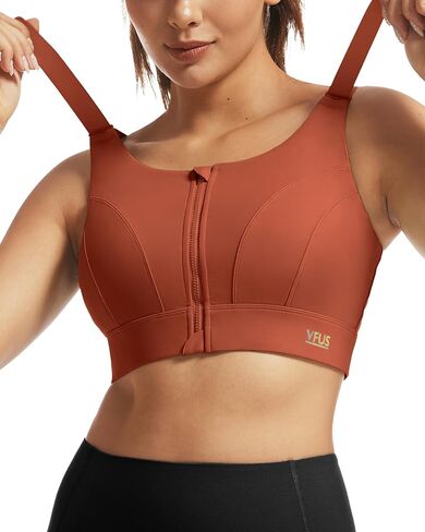 Adjustable High Impact Sports Bras for Women Zip Front Full Coverage and Lift Padded Compression Tops in Kuwait