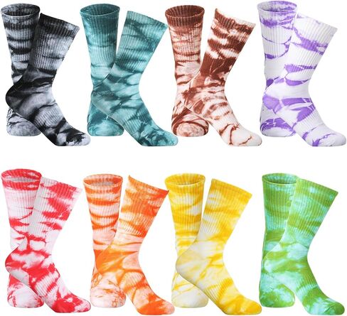 SATINIOR 8 Pairs Tie-Dye Socks Graffiti Novelty Socks Soft Crew Colorful Socks for Women and Men (Casual Style), One Size in Saudi Arabia
