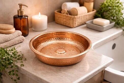 BAYKUL Turkish Hammam Copper Bath Bowl, Handcrafted Copper Decorative Bowl, Traditional Handmade Copper Construction, Diameter 8" Height 2.5" (Copper) in Saudi Arabia
