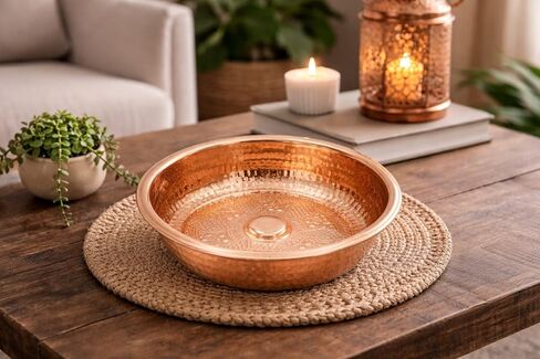 BAYKUL Turkish Hammam Copper Bath Bowl, Handcrafted Copper Decorative Bowl, Traditional Handmade Copper Construction, Diameter 8" Height 2.5" (Copper) in Saudi Arabia