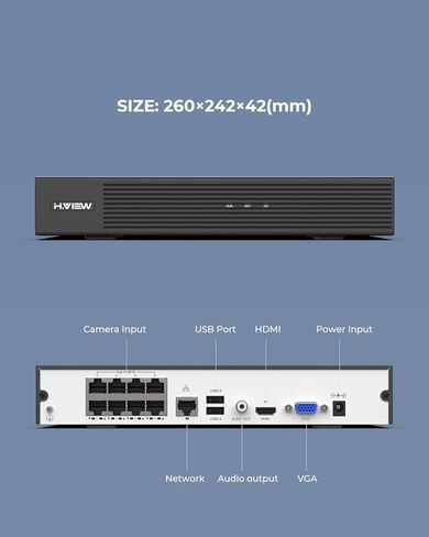 H.VIEW 8 Channel 4K POE NVR Network Video Recorder 4K/8MP/6MP/5MP/4MP/3MP/1080p/720p Support 8x8MP/4K IP Security Cameras, Max up to 6TB Hard Drive(Not Included), Support All Our poe IP Cameras in Saudi Arabia