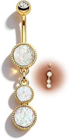 COCHARM 14G Dangle Belly Button Rings Cute Opal Belly Button Ring Dangling Dainty Sparkly Belly Navel Piercing Jewelry 316L Stainless Steel in Saudi Arabia