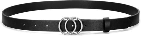 SANSTHS Double Ring Leather Belts for Women O-Style Gold Buckle Skinny Dress Belt 0.86 inch Width for Jeans Pants in Saudi Arabia