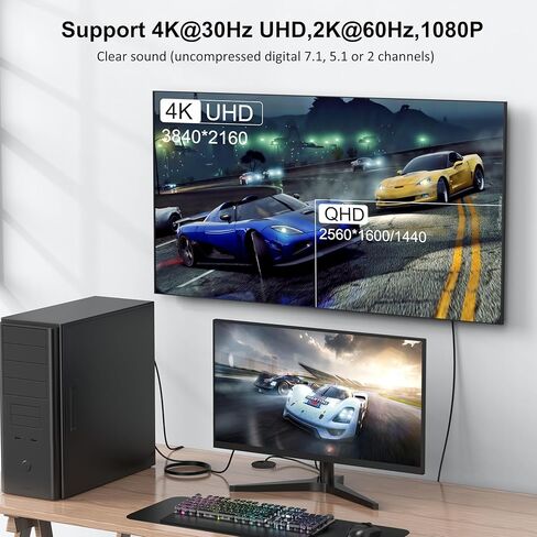 UVOOI 4K DisplayPort-DP to HDMI Cable 50FT, Display Port to HDMI Cable 50 Feet Adapter, 4K&3D, Video/Audio, 15.24M for HDTV, Monitor, Projector in Kuwait