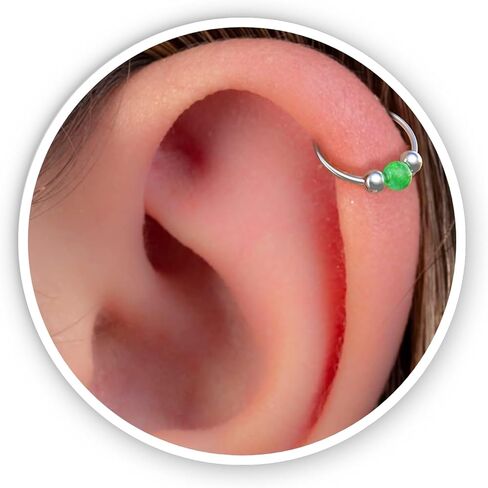 925 Sterling Silver Helix Ring Hoop With Green Opal - 20G Cartilage Hoop Earring - Handmade Piercing Hoop in Saudi Arabia