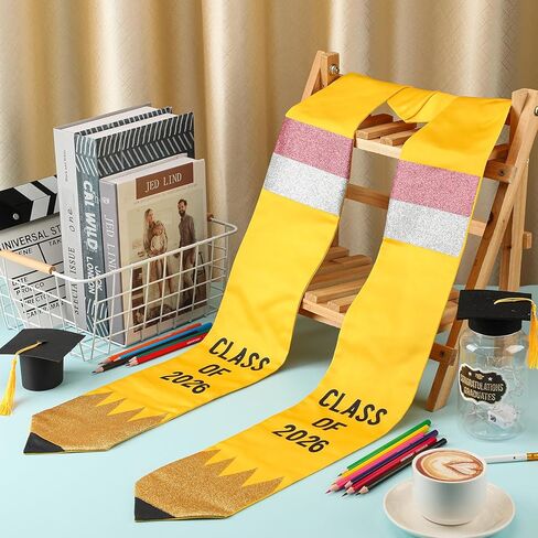 Unisex Pencil Shaped Graduation Stole Yellow Class of 2024 Graduation Stole Glitter Graduation Stole 72" Long High School and College Student Graduation Sash Gifts for Men Women in Saudi Arabia