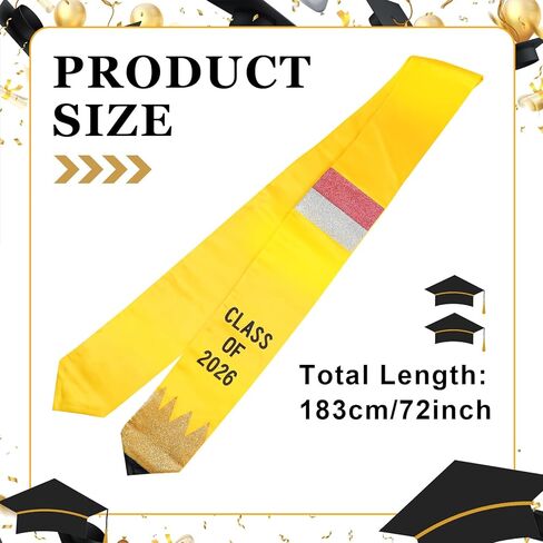 Unisex Pencil Shaped Graduation Stole Yellow Class of 2024 Graduation Stole Glitter Graduation Stole 72" Long High School and College Student Graduation Sash Gifts for Men Women in Saudi Arabia