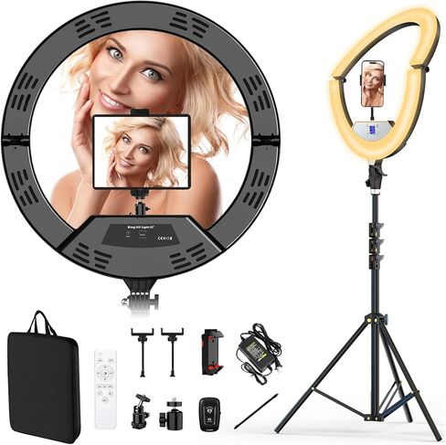 22" Foldable LED Ring Light with Super Phone Mount, Dimmable Selfie Ring Light with 75" Tripod Stand, Touch Screen, Wireless Remote for YouTube, TikTok Video Shooting in Saudi Arabia