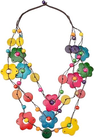 TAKARAM ONO Colorful Wooden Beaded Bib Necklace for Women Girls,Chunky Multicolor Layered Boho African Choker,Statement Jewelry Gifts in Saudi Arabia