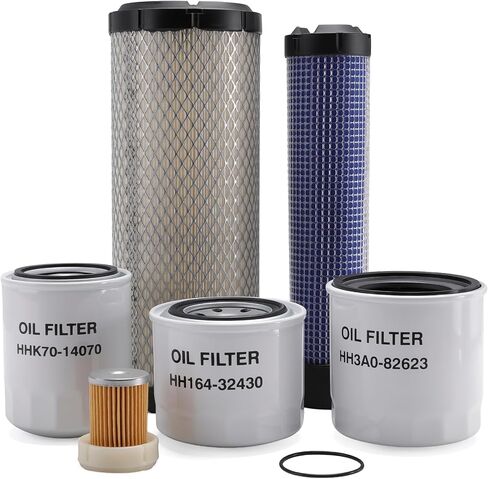 طقم فلتر 6 قطع مناسب لجرار Kubota L2800 L3200 L3400 L3700SU L3800 HST، فلتر الهواء/فلتر الزيت/فلتر التشحيم/فلتر الوقود/طقم فلتر الزيت الهيدروليكي يحل محل OE# HH164-32430,6A320-59930 in Kuwait