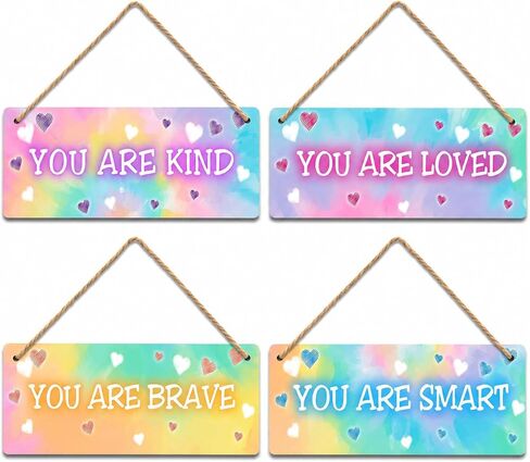 ISOVF 4 Pieces Tie Dye Decor Kids Room Wall Decor Wooden Sign - Motivational Wall Art For Kids Room Nursery Playroom Classroom - You Are Loved You Are Brave You Are Kind You Are Smart(Sign-04) in Saudi Arabia