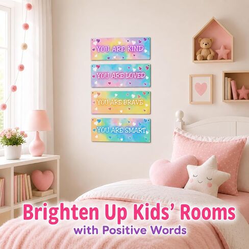 ISOVF 4 Pieces Tie Dye Decor Kids Room Wall Decor Wooden Sign - Motivational Wall Art For Kids Room Nursery Playroom Classroom - You Are Loved You Are Brave You Are Kind You Are Smart(Sign-04) in Saudi Arabia