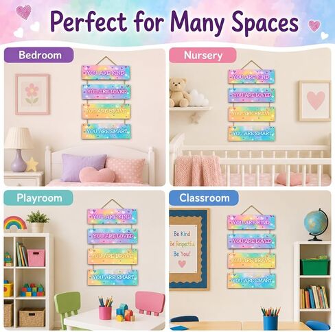 ISOVF 4 Pieces Tie Dye Decor Kids Room Wall Decor Wooden Sign - Motivational Wall Art For Kids Room Nursery Playroom Classroom - You Are Loved You Are Brave You Are Kind You Are Smart(Sign-04) in Saudi Arabia