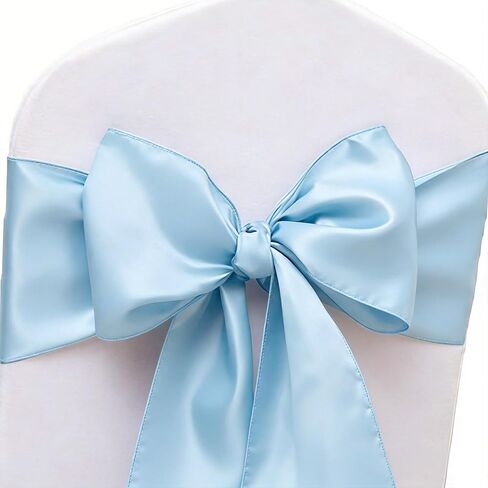 50 Pack Satin Baby Blue Chair Sashes Bows for Wedding Party Birthday Baby Shower Gender Reveal Decorations, Light Blue Chair Sashes Ties for Folding Chairs Banquet Party Christmas in Saudi Arabia