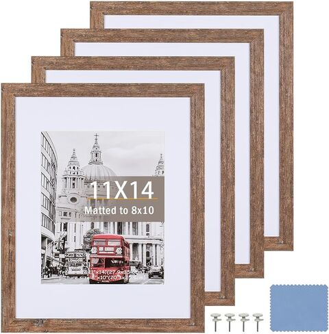 11x14 Picture Frame Set of 4, Display Pictures 8x10 with Mat or 11x14 Without mat,Wall Natural Wood Picture Frames 11x14(Natural Wood) in Saudi Arabia