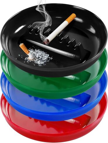 Plastic Ashtrays for Cigarettes and Cigars, Indoor Outdoor Ash Tray Large Size Tabletop Ashtray Decor for Home Office Restaurant Patio Bar - 2 Pack (Black) in Saudi Arabia