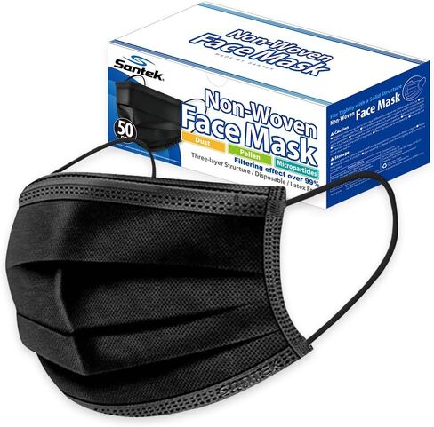 Black Mask Disposable 3-Ply Filter – ASTM Level 2 Non-woven Breathable Comfortable Facemasks for Men & Women Adults 50 Pcs (50 Pcs x 1 Box) Black in Saudi Arabia