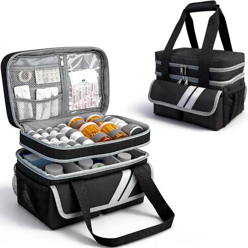 Double Layers Medicine Organizer Storage Bag with Dividers | Pill Bottle Organizer Bag | First Aid Bag | Medication Organizer Bag | Medical Bag for Medical Supplies & Equipment in Saudi Arabia