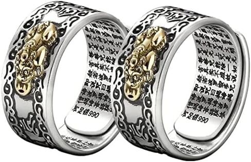 LIU JUN Feng Shui Pixiu Mantra Ring، Anillo Feng Shui Pixiu Mantra Ring الأصلي Feng Shui Ring للرجال النساء الثروة والحماية تميمة المال الحظ الجيد قابلة للتعديل in Saudi Arabia