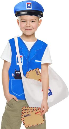 Kids Mailman Costume Mail Carrier Hat Mr. Postman Canvas Bag Vest Envelopes For Halloween Career Day Postal Costume in Saudi Arabia