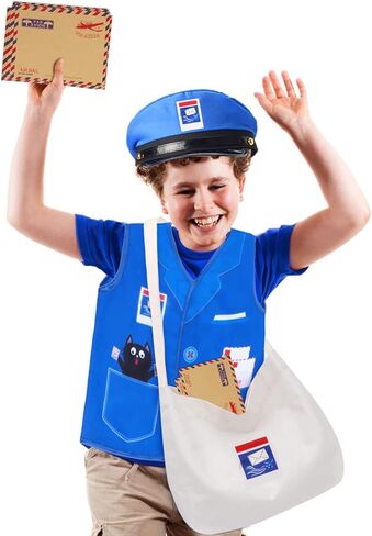 Kids Mailman Costume Mail Carrier Hat Mr. Postman Canvas Bag Vest Envelopes For Halloween Career Day Postal Costume in Saudi Arabia