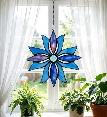 Tiffany Style Rose Stained Glass Flower Suncatchers Window Hanging Ornament in Saudi Arabia