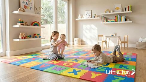 Little fun times Alphabet Play Mat for Baby Large 60 Pieces 12inch. Total 71.5x71.5 inch 36 SqFt Interlocking Floor Puzzle EVA Tiles Playmat for Toddler and Kids Letters and Numbers with Edges. in Saudi Arabia