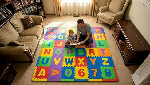 Little fun times Alphabet Play Mat for Baby Large 60 Pieces 12inch. Total 71.5x71.5 inch 36 SqFt Interlocking Floor Puzzle EVA Tiles Playmat for Toddler and Kids Letters and Numbers with Edges. in Saudi Arabia