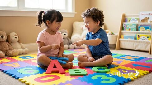 Little fun times Alphabet Play Mat for Baby Large 60 Pieces 12inch. Total 71.5x71.5 inch 36 SqFt Interlocking Floor Puzzle EVA Tiles Playmat for Toddler and Kids Letters and Numbers with Edges. in Saudi Arabia
