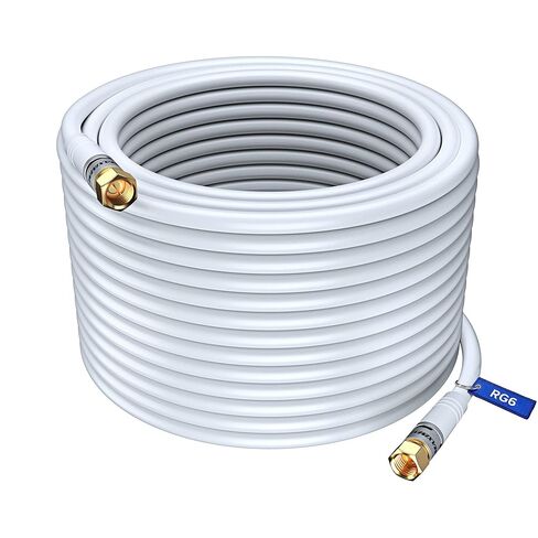 كابل RG6 COAXIAL - رباعي محمي، 20 قدم / سلك كابل نحاسي أبيض غير أكسجين للتلفزيون والإنترنت والمزيد - سلك كابل محوري مرن in Saudi Arabia